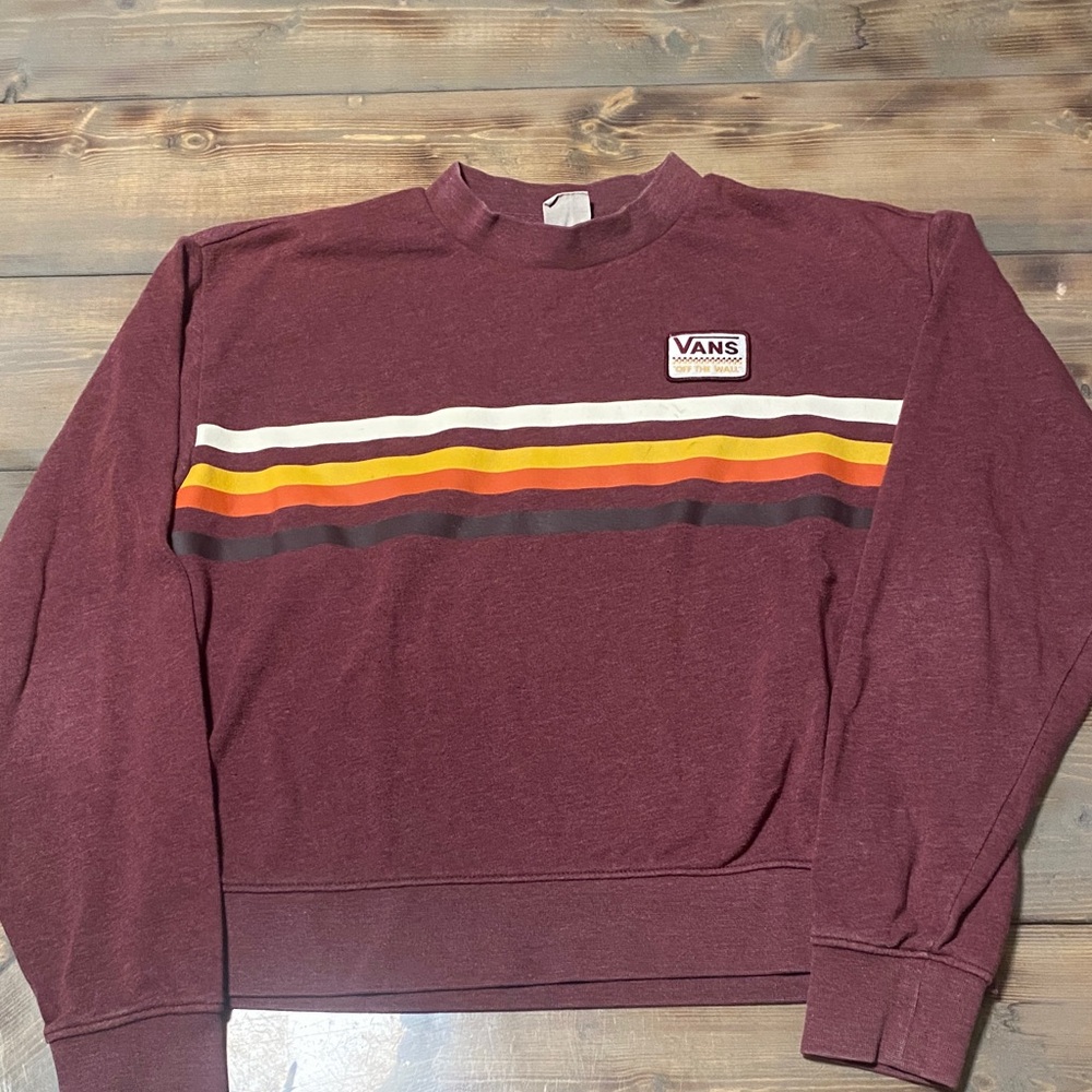 Vintage Vans Women’s Maroon Sweater with Multicolor Stripes